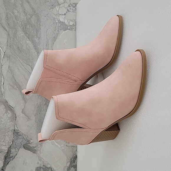 mysoft Shoes - Women's Ankle Boots Slip on Cutout Pointed Toe Chunky Stacked Mid Heel Booties